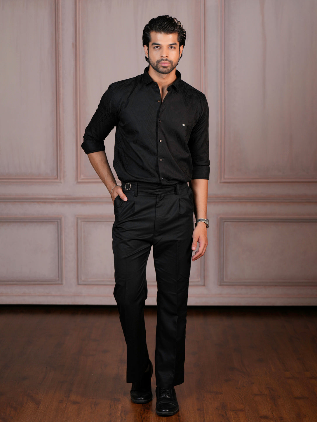Textured Black Formal Shirt