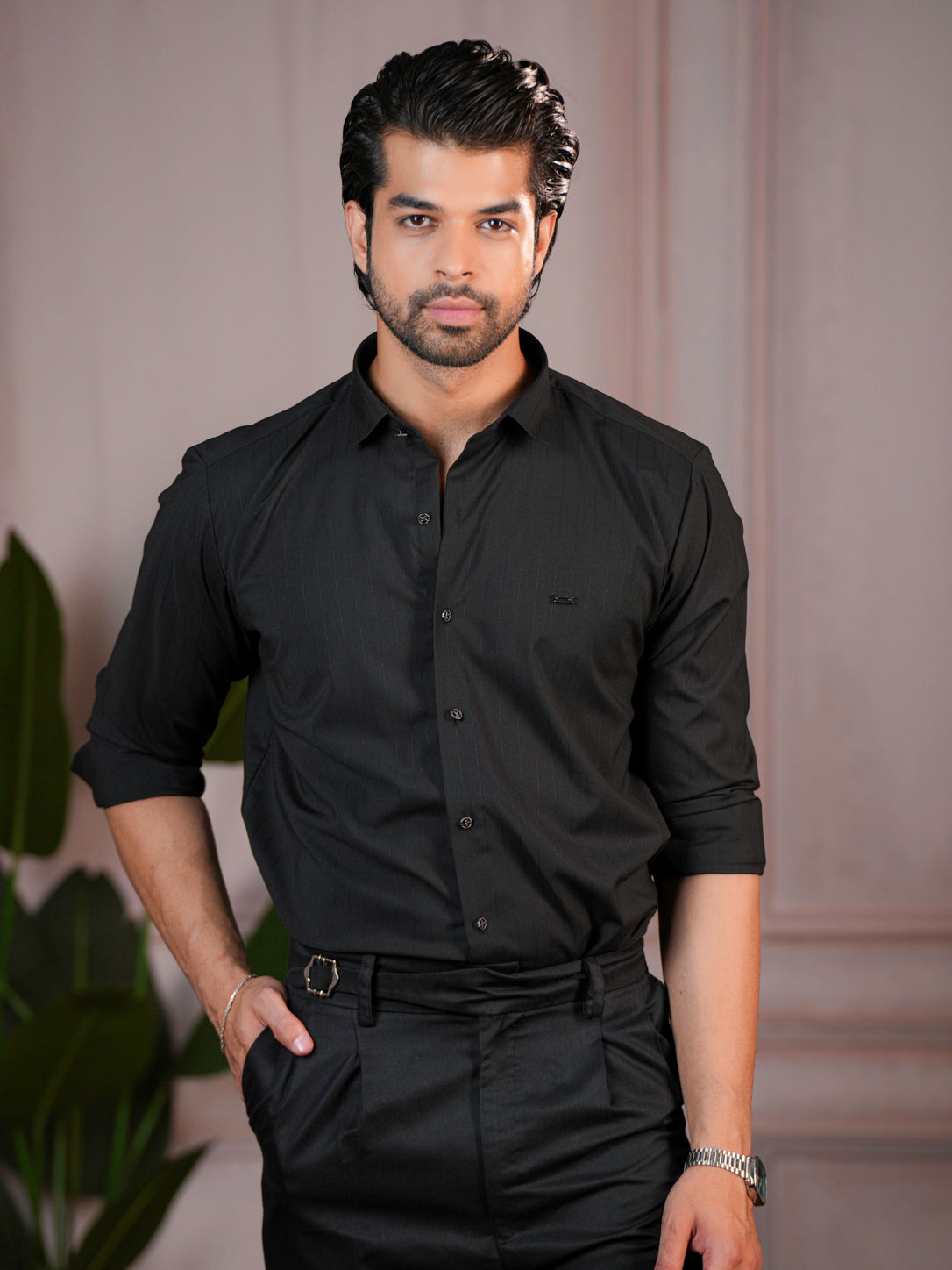 Striped Black Formal Shirt